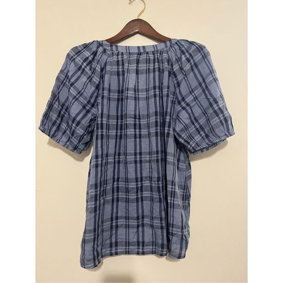 NWT Lane Bryant Puff Sleeve Button Down Blue Plaid Size 12 Blouse - Picture 6 of 8